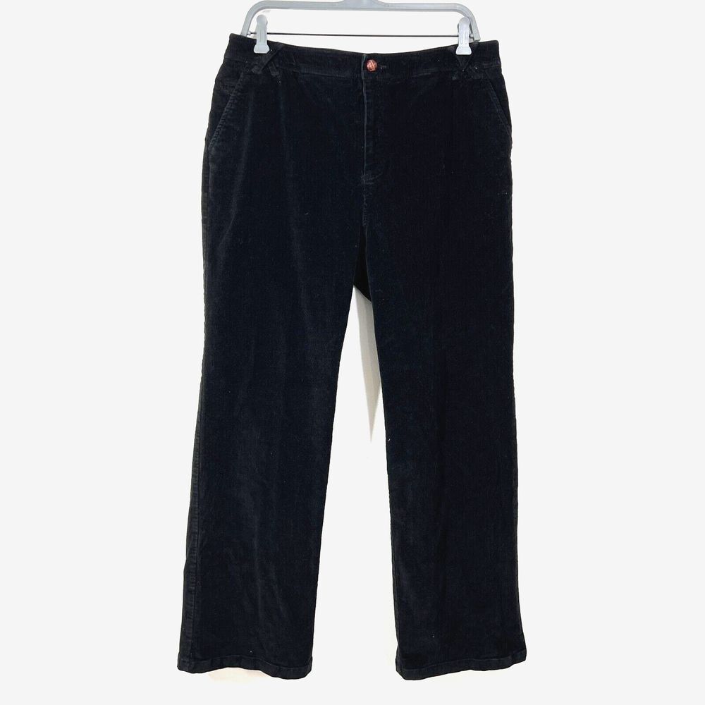 Erika Fine Corduroy Pants Womens 14 Black Straight Fit Wide- Leg Business Career